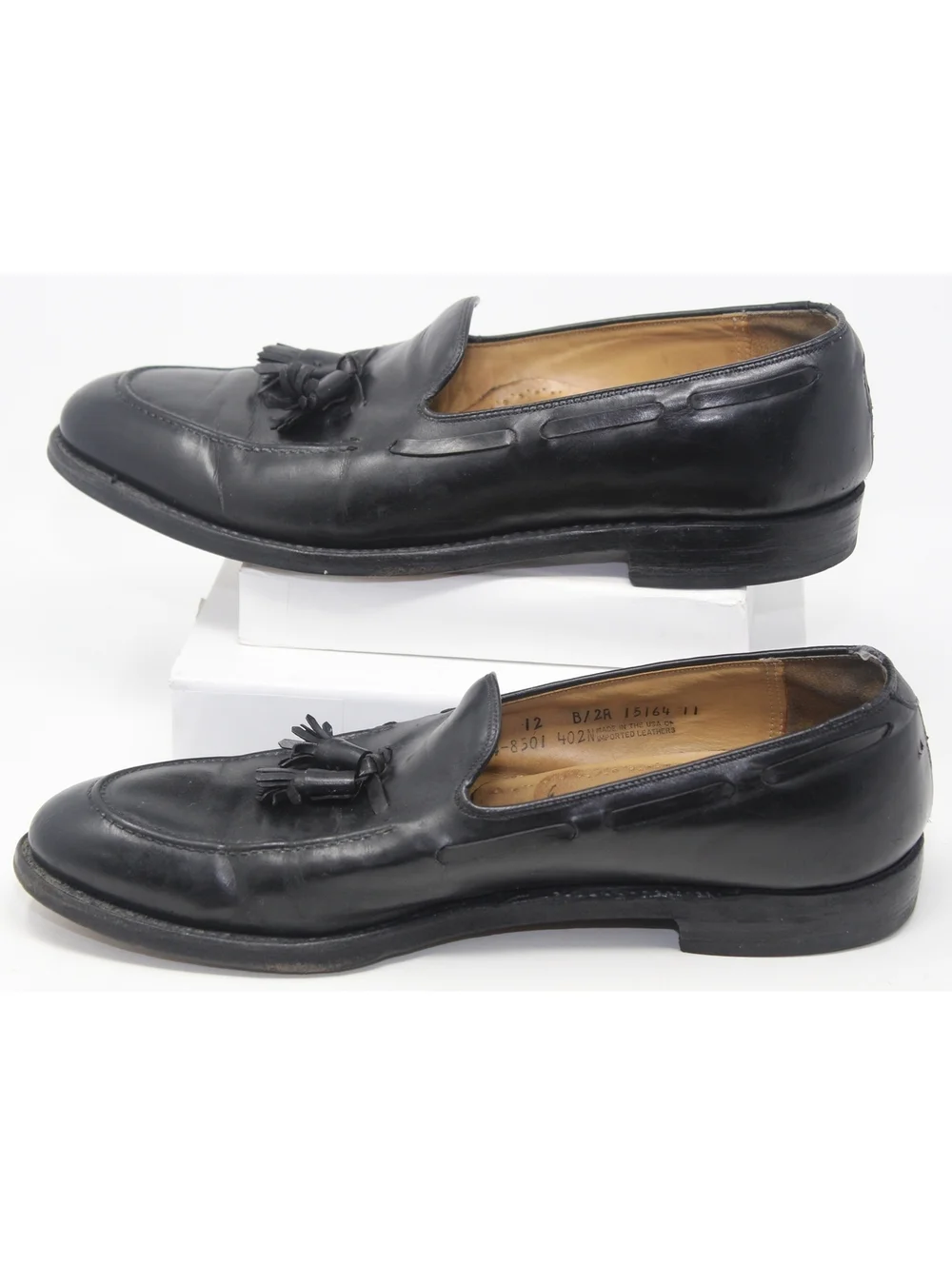 Johnston & Murphy Black Leather Tassel Loafers Round Toe Dress Shoe Mens 12 B/2A